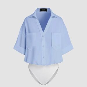 Cider Blue Short Sleeve Blouse Bodysuit